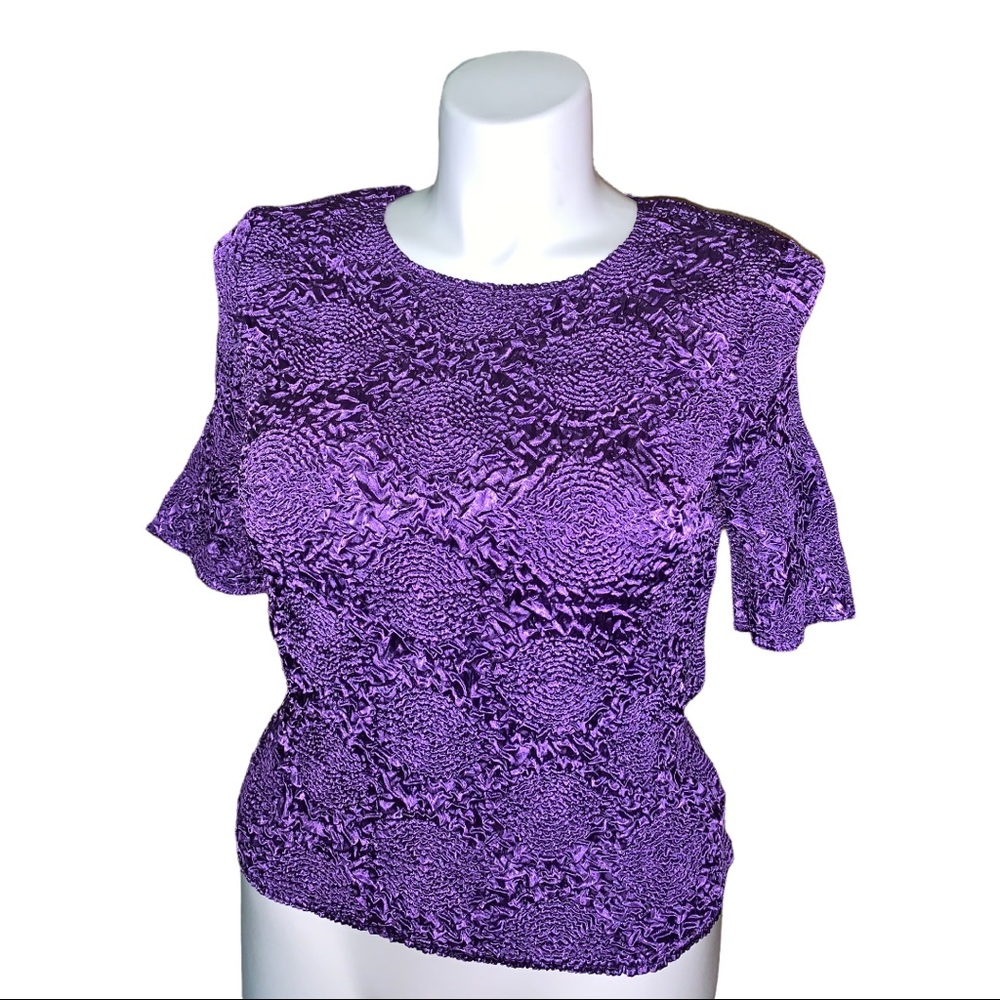 Bala Bala Purple Y2K Textured Short Sleeve Blouse, Size S